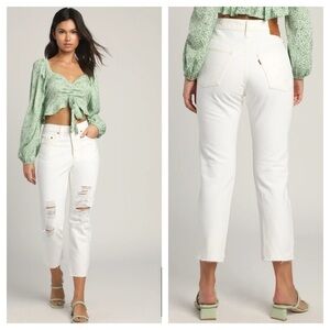 Levi’s 501 Original Crop Jeans Everything's Fine White Distressed Size 26